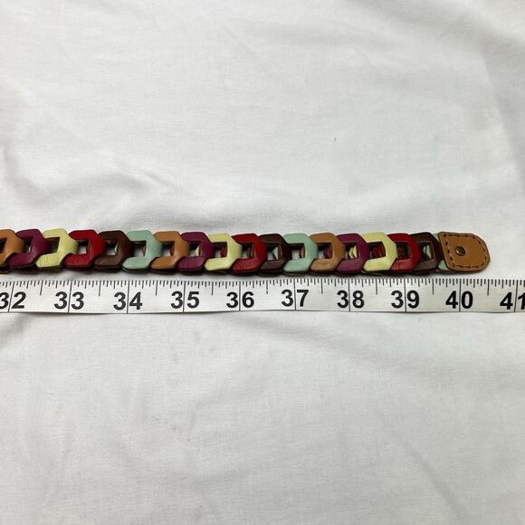 Fossil Leather Chain Link Belt Multicolor Size M 36"-38" Earth Tone Boho Woven - Picture 6 of 7
